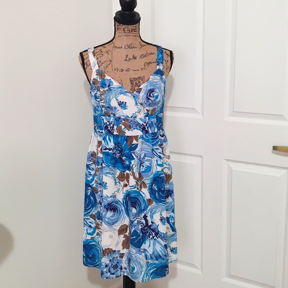 Loft Blue Floral A-Line Sleeveless Dress